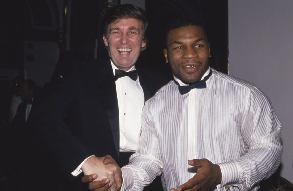 NEW YORK, NY - 1989:  Donald Trump and Mike Tyson attend a  March of Dimes dinner in November 1989 in New York City.  (Photo by Sonia Moskowitz/Getty Images)